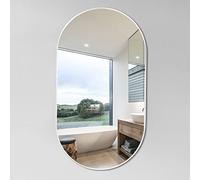Specchio da Bagno Ovale, 40x60cm, 40x70cm, 40x80cm, 50x80cm, Specchio A Parete, Specchio per Vanità con Cornice in Metallo, Oro/Nero/Argento/Bianco (Color : White, Size : 40x70cm/15.7x27.6in)