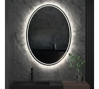Specchio da bagno ovale a LED, 50 x 70 cm, 60 x 80 cm, moderno specchio da parete con controllo touch e oscuramento a 3 colori, riflesso HD, elegante luce da trucco per la decorazione della casa