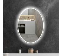 Specchio da bagno ovale a LED anti-appannamento, 60 cm, dimmerabile, con 3 colori chiari, specchio da trucco senza cornice, 70 cm, perfetto per la toelettatura quotidiana