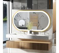 Specchio da bagno ovale a LED grande con specchio da toeletta illuminato dimmerabile continuo per vanità a parete con memoria antiappannamento del telaio