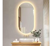 Specchio da bagno ovale con luce LED a LED, specchio per trucco illuminato da 40 "con dimmerabile anticruofronico, interruttore a touch, specchio da toeletta illuminato a 3 colori, specchio da