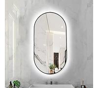 Specchio da bagno ovale dimmerabile a LED, specchio da parete intelligente con 3 temperature di colore, in lega di alluminio, 40 x 80 cm, nero, ideale per la decorazione della casa e gli elementi
