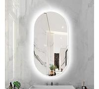 Specchio da bagno ovale illuminato - Specchio cosmetico da parete con sensore touch control - dimmerabile 3 opzioni di colore - Retroilluminazione a LED Specchio per il trucco con cornice in metallo