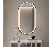 Specchio da Bagno Ovale Nero A LED con Cornice in Alluminio, Specchio Decorativo, Specchio per Il Trucco Illuminato A LED, Luce A 3 Colori Dimmerabile All'infinito, Ip44, Nero, 40x70CM