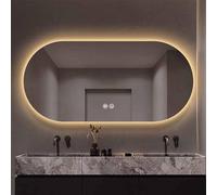Specchio da Bagno Ovale, Specchio per Il Trucco Grande 32x51 Pollici con 3 Luci Colorate, Specchio da Parete A LED Illuminato Dimmerabile per La Decorazione Domestica, Specch, One Color, 80x50cm