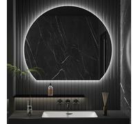 Specchio da bagno retroilluminato a LED, 60 x 54 cm, specchio da parete semicircolare dimmerabile, 3 colori, design versatile per arredamento moderno, opzioni di illuminazione lato sinistro/destro