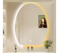 Specchio da bagno retroilluminato a LED da parete, a forma di uovo, luminosità regolabile, riflessione HD, 3 colori, 70 x 90 cm, perfetto per la toilette e la decorazione del bagno