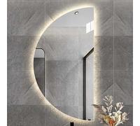 Specchio da bagno retroilluminato a LED, dimmerabile, anti-appannamento, a semicerchio, con taglio a sinistra/destra, per bagni moderni
