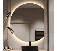 Specchio da bagno retroilluminato a LED, specchio da bagno illuminato da parete, specchio da trucco semicircolare con comandi touch, elegante illuminazione a LED per riflessi perfetti.