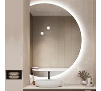 Specchio da bagno retroilluminato a mezza luna, anti-appannamento, dimmerabile, 3 colori, decorazione da parete intelligente per bagno (taglio a sinistra, 110 x 70 cm)