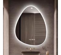 Specchio da bagno retroilluminato Teardrop Smart - 75 x 90 cm, montaggio a parete, anti-appannamento, display orario e temperatura, illuminazione LED a 3 colori, forma irregolare per arredamento