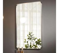 Specchio da Bagno Rettangolare Arrotondato, da Appendere orizzontalmente o verticalmente, con Cornice in Lega di Alluminio Spazzolato, per Soggiorno, Bagno, Camera da Letto, Ingresso (Argent