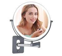 Specchio da bagno ricaricabile illuminato da parete da 22,9 cm, con ingrandimento 1X e 5X, illuminazione a 3 colori, oscuramento touch screen, braccio esteso con rotazione a 360 gradi (argento)