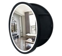 Specchio da bagno rotondo a LED da 70 cm con ripiani Sto, specchio Vani, design a parete per casa e cucina, porta sinistra, moderno e funzionale.
