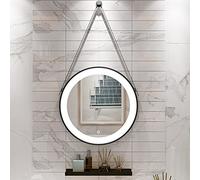 Specchio da bagno rotondo a LED da 71 cm, specchio da parete per trucco e toeletta con cordino in metallo staccabile, elegante finitura nera, decorazione per camera da letto e bagno