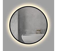 Specchio da bagno rotondo a LED da parete con luci retroilluminate, specchio cosmetico con cornice nera, disponibile in illuminazione a luminosità regolabile da 50 cm/60 cm/70 cm/80 cm