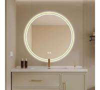 Specchio da bagno rotondo a LED dorato da 81,3 cm, dimmerabile, anti-appannamento, 3 impostazioni di colore, elegante struttura in metallo nero, perfetto per la decorazione del trucco e lo stile