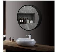 Specchio da Bagno Rotondo a LED, mobiletto per medicinali, Specchio da Parete, Interruttore Touch dimmerabile, Porta a Battente Singola, Nero a, 70 cm (Nero a 70 cm)