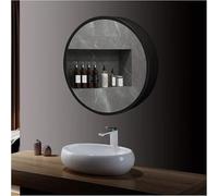 Specchio da Bagno Rotondo a LED, mobiletto per medicinali, Specchio da toeletta a Parete, Interruttore Touch dimmerabile, Porta a Battente Singola, Nero C, 70 cm (Nero a 60 cm)