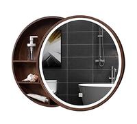 Specchio da bagno rotondo a LED, specchio da parete in legno per camera da letto con contenitore, specchio rotondo per trucco con luce, decorazione per la casa elegante e funzionale