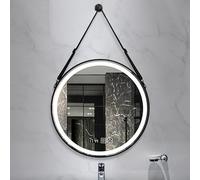 Specchio da bagno rotondo con illuminazione a LED, anti-appannamento, con 3 impostazioni di colore, luminosità regolabile, grande specchio per il trucco da parete, elegante design con cornice, nero