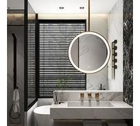 Specchio da bagno rotondo con illuminazione a LED, cornice in metallo, con pulsante touch, design a freccia illuminata per soggiorno, camera da letto, corridoio, illuminazione elegante e funzionale