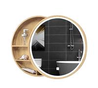 Specchio da Bagno Rotondo con Luce Specchio da Parete in Legno Specchio da Camera da Letto con Mobile Contenitore Specchio da Trucco Rotondo con Luce