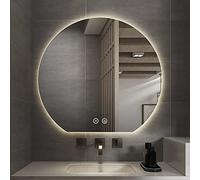 Specchio da bagno rotondo con luci, anti-appannamento, dimmerabile, luce calda, impermeabile IP66, vetro argento resistente, perfetto per bagni moderni