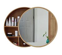 Specchio da bagno rotondo in legno con mensola, 70 cm, specchio da parete per trucco push-pull per Sto Solut sinistra/destra, accessorio decorativo per la casa
