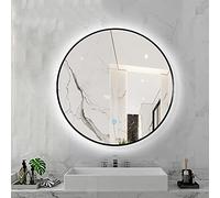 Specchio da bagno rotondo retroilluminato a LED con controllo del sensore tattile 3 colori oscuramento specchio per trucco cornice in lega di alluminio 50x50 cm finitura nera arredamento moderno per