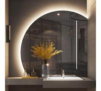 Specchio da bagno semicircolare con LED HD, specchio da parete regolabile, luce calda e bianca, 80 cm, specchio per il trucco con taglio sinistro e destro, design moderno per la decorazione della casa