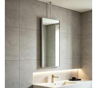 Specchio da bagno sospeso a soffitto in acciaio inossidabile con asta | Specchio rettangolare galleggiante, specchio da bagno verticale moderno per l'arredamento di casa/hotel(50cmx70cm)
