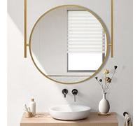 Specchio da Bagno, Specchio da Parete Dorato per Bagno con Cornice in Metallo, Specchio da toeletta sospeso al soffitto, Specchio Decorativo con Braccio sospeso e aste galleggianti per camer