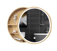 Specchio da bagno, specchio rotondo in legno massello illuminato a LED parete - 70 cm (27,6 pollici) con contenitore toeletta elegante e moderno for la massima riflessione(Wood,70cm(27.6inches))