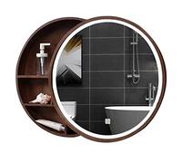 Specchio da bagno, specchio rotondo in legno massello illuminato a LED parete - 70 cm (27,6 pollici) con contenitore toeletta elegante e moderno for la massima riflessione(Brown,70cm(27.6inches))