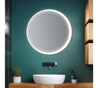 Specchio da Bagno Tondo Diametro 70 cm, retroilluminato con Cornice Luminosa LED, Luce Bianca Naturale, Installazione a Parete