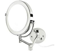 Specchio da barba da parete con luci LED, specchio per trucco da 21,5 cm, immagine reale e ingrandimento X5, rotazione a 360°, braccio estensibile, manopola dimmerabile