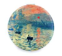 Specchio da borsa, piccolo specchio compatto, ingranditore, mini specchio da viaggio, specchio da borsa, specchio da toeletta rosa, Monet Sunrise