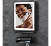 Specchio da Doccia Riscaldato Senza Nebbia per la Rasatura, 3 Colori Stepless Dimmable Luci, Specchio da Barba Ricaricabile Anti Nebbia per la Doccia con Porta Rasoio per Uomini, Funzione Memoria Luce