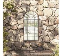 Specchio da giardino color sabbia, 90 x 45 cm, ferro con effetto ruggine, per esterni, montaggio a parete, specchio decorativo per giardino, corridoio, soggiorno, riflesso della luce e ingrandimento