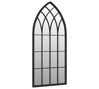Specchio da giardino nero, 70 x 30 cm, in ferro con effetto ruggine, specchio da parete per esterni, cornice decorativa, riflesso della luce, facile montaggio a parete, ideale per giardino e terrazza