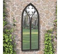 Specchio da giardino nero in ferro con effetto ruggine, 100 x 45 cm, robusto specchio da parete per esterni, decorazione da parete per orientare la luce e ingrandire lo spazio in giardino