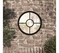 Specchio da giardino nero, rotondo, 60 x 4 cm, in ferro, robusto, per esterni, montaggio a parete, per decorazione da giardino e riflesso della luce in giardino