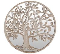 Specchio da giardino rotondo, 60 x 2,5 cm, in ferro, con motivo albero, resistente alle intemperie, decorazione da giardino e riflesso della luce, per corridoio, soggiorno, bagno
