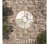 Specchio da giardino rotondo, 60 x 4 cm, in ferro, sabbia, per esterno | Telaio in ferro resistente, foro preforato, facile montaggio a parete, riflette la luce, ingrandisce lo spazio