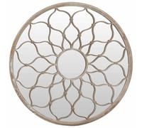 Specchio da giardino rotondo in ferro sabbia, per uso esterno, 60 x 3 cm | Struttura in acciaio, ferro, motivo floreale, foro preforato, montaggio a parete, riflesso della luce, all'aperto