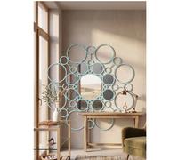Specchio da muro designer Marta Laudani FLORET cerchi concentrici in ferro verniciato Diametro 62 cm peso 5 kg colore pastel torquoise nero