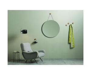 Specchio da Muro dotato di pellicola di sicurezza x i danni dovuti alle schegge con cilindro in legno Rovere Diametro 63 cm Linea RING Faggio Naturale legno