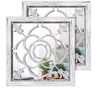 Specchio da Parete 2 Pezzi Specchio per Decorazioni Casa- specchi decorativi per pareti della fattoria 30x30 CM per soggiorno, ingresso, specchi a parete in legno imbiancati in imbiancatura