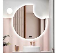 Specchio da parete a LED a forma di mezzaluna irregolare con luce, luce a 3 colori + luminosità regolabile, specchio da bagno retroilluminato asimmetrico, specchio cosmetico con il
